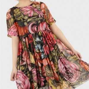 Backstage Bouquet Sheer Smock Dress - SAMPLE XS